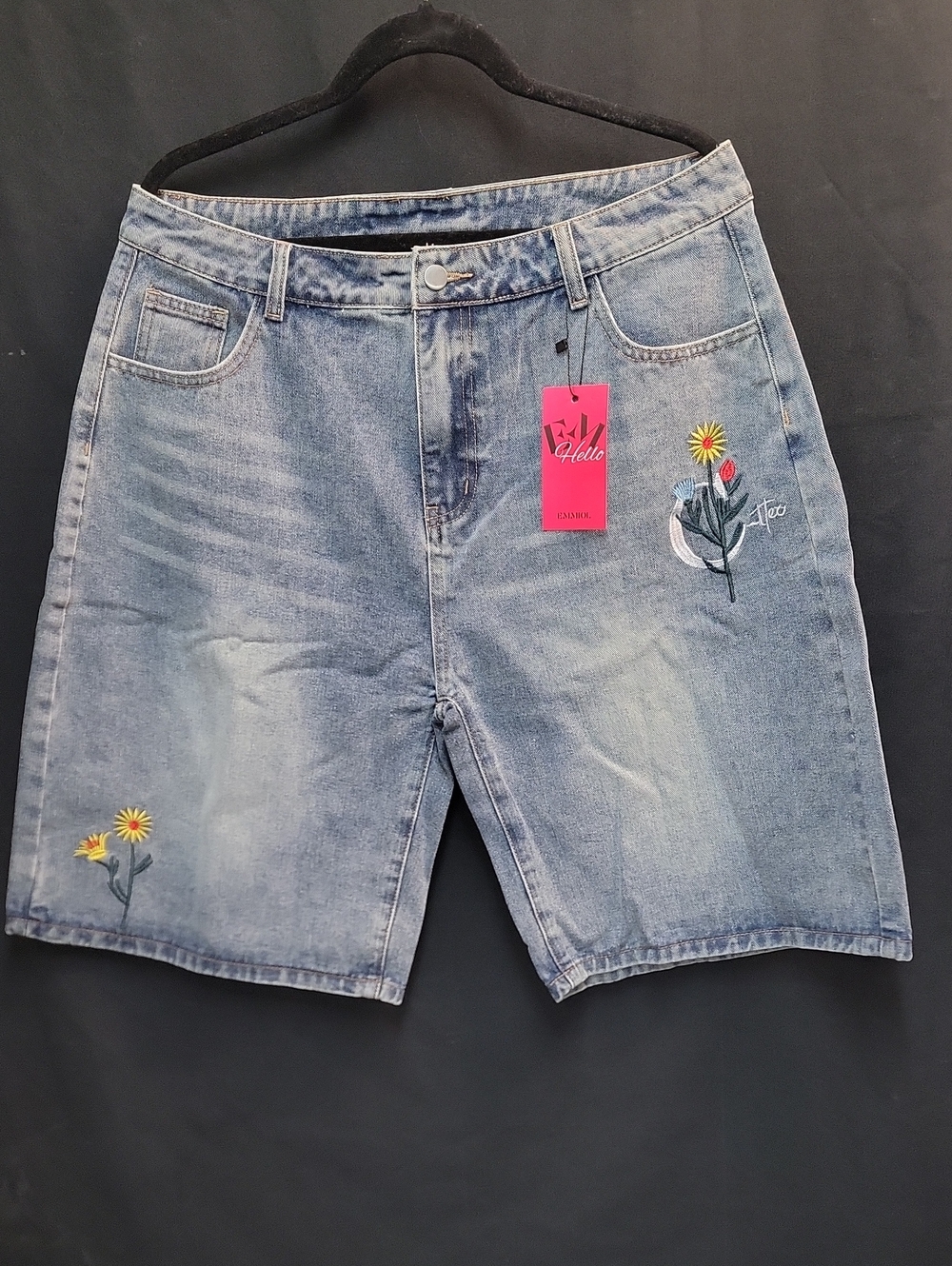 Denim Embroidered Light Blue Womes Shorts